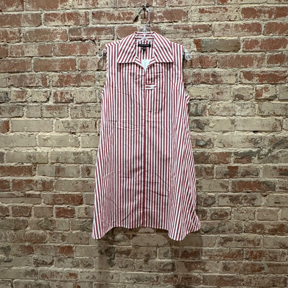 NWT Banana Republic Striped Red Sleeveless Shirt Dress Medium - Picture 2 of 8